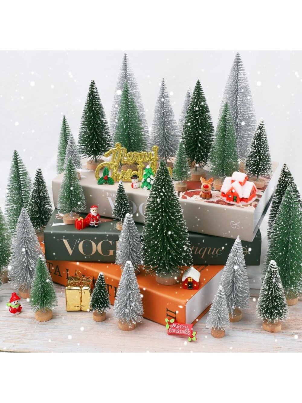 30Pcs Mini Christmas Tree Decor Set, Artificial Snow Frost Trees for Holiday